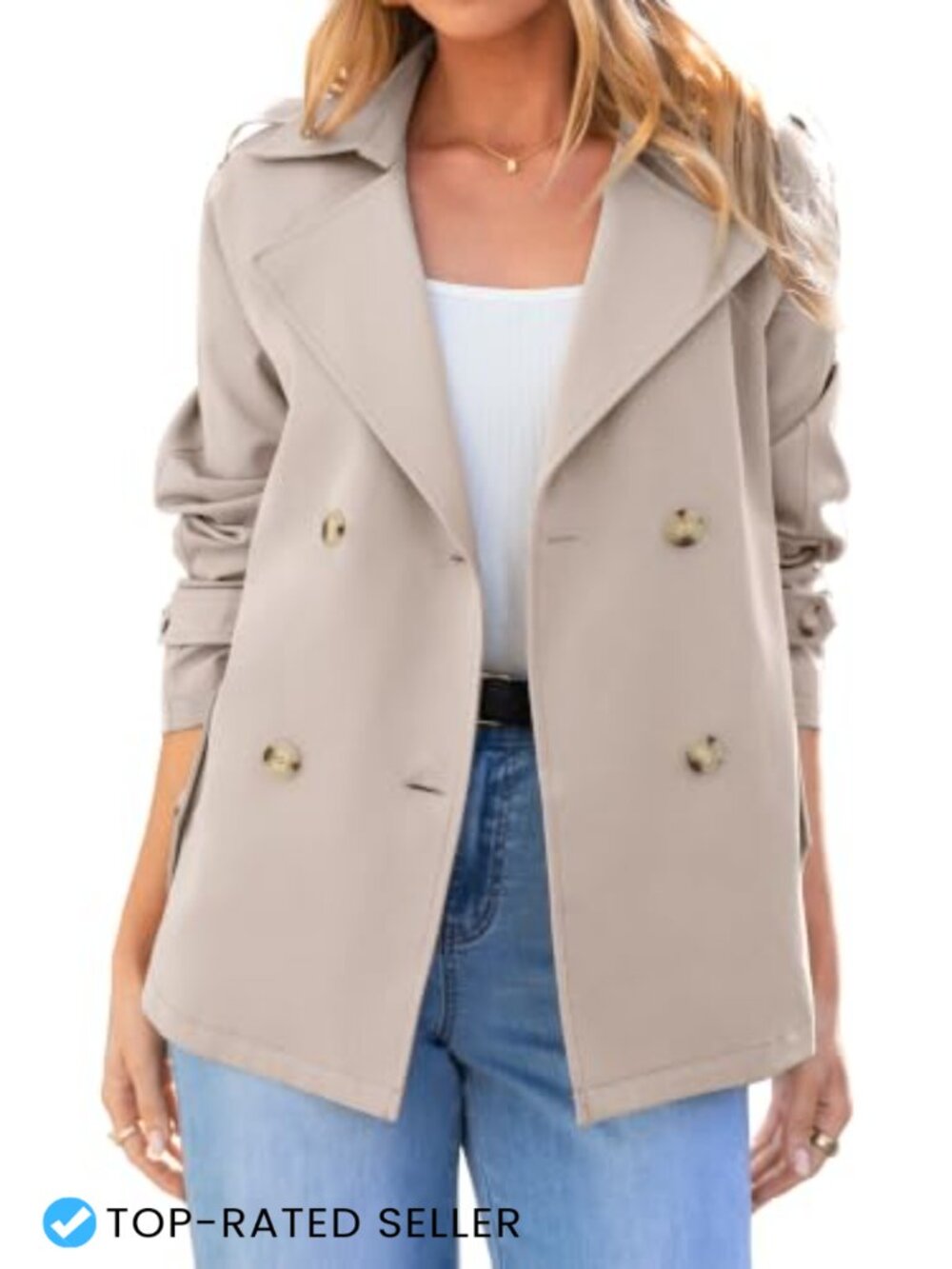 Womens Lightweight Cropped Trench Coat Double Breasted Belted